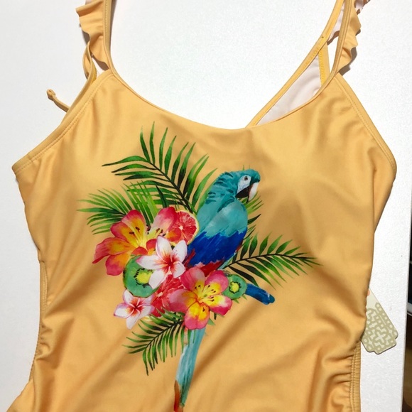 Gianni Bini Yellow Papagylo Parrot Ruffle Swimsuit - Picture 3 of 3